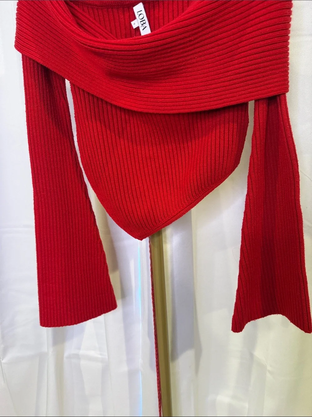 LOBA REVOLVE TAZ OFF THR SHOULDER SWEATER Small Loyal Red Ribbed Knit Scarf